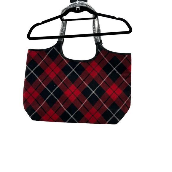 VICTORIAS‎ SECRET New Red/BlackTartan Plaid Magnetic Closure Shoulder Tote Bag - Picture 4 of 10